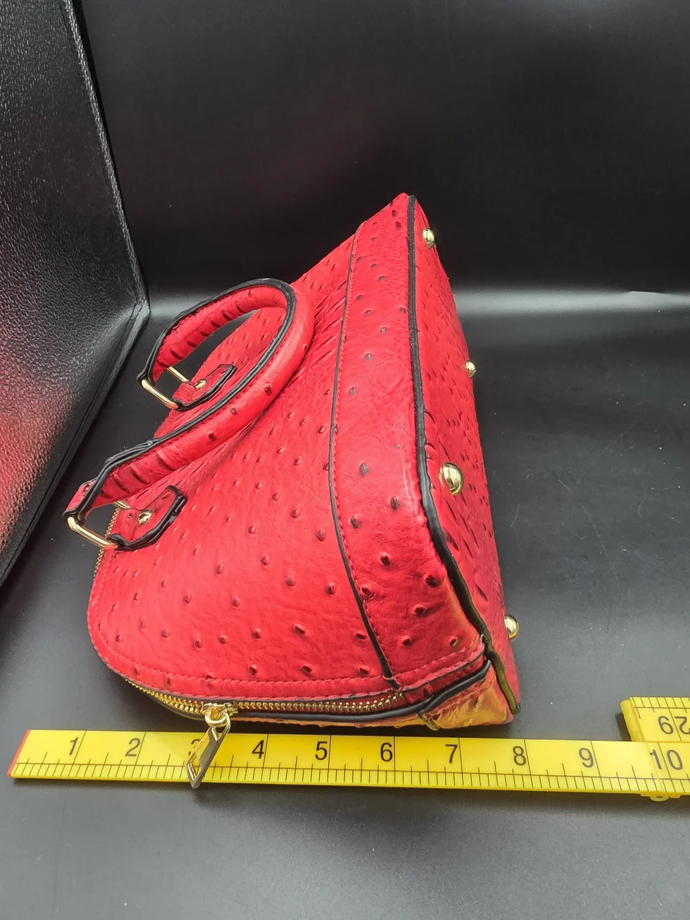 Structured Dome Satchel Handbag in Bright Red with Gold Hardware